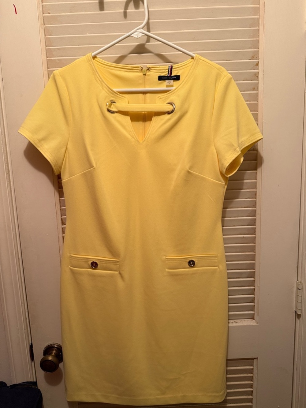 Tommy Hilfiger Sunny Yellow Short Sleeve Shift Dress with Grommet Detail